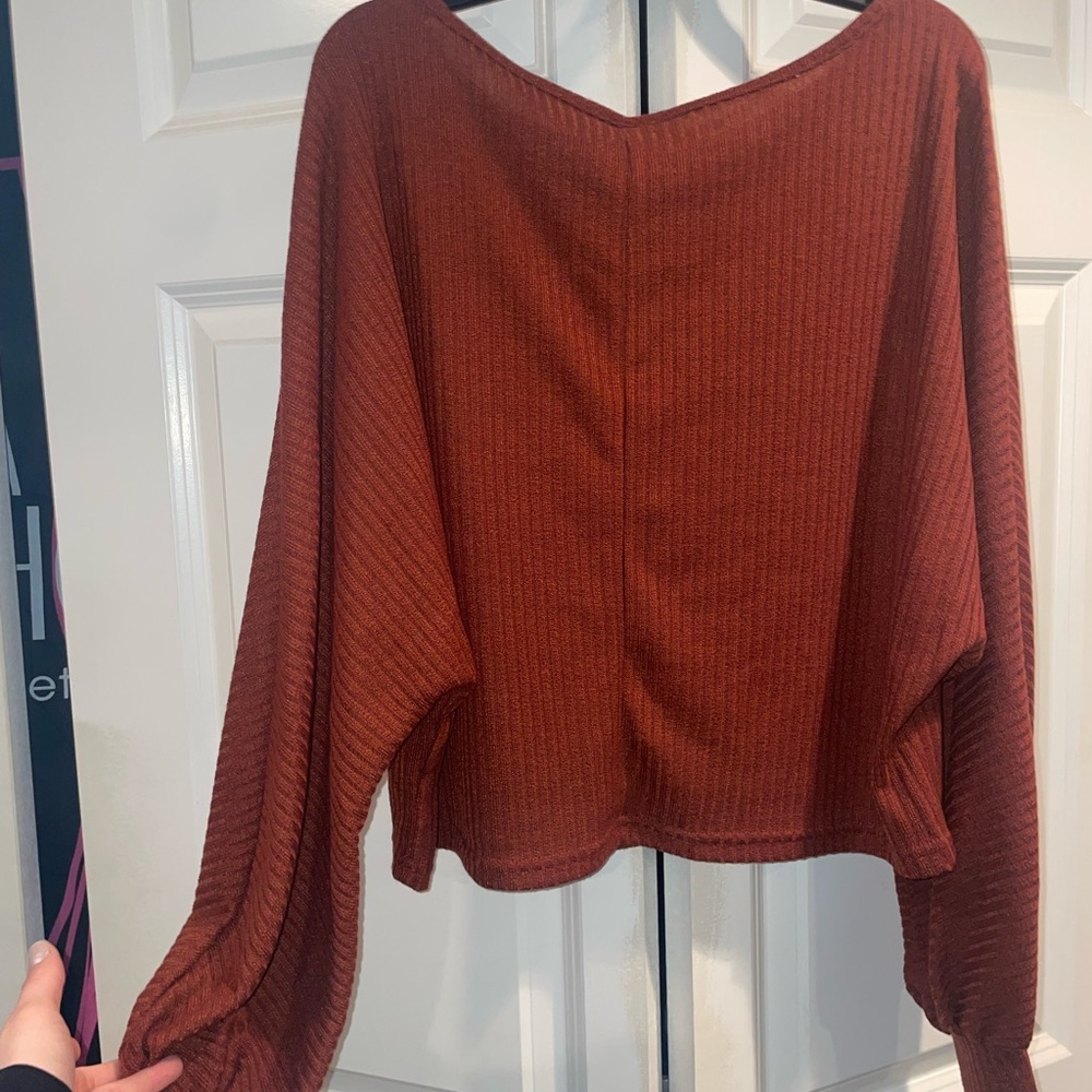 Rust Ribbed Long Sleeve Top - Picture 4 of 4